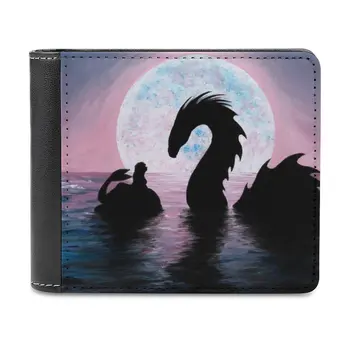 Модерен портфейл за кредитни карти Silent Friends, кожени портфейли, Персонални портмонета за мъже и жени Mermaid Dragon Moon Night