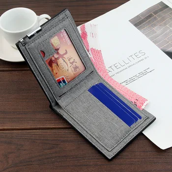 Ултра тънък модерен портфейл мъжки Тънък държач за карти Чанта от изкуствена кожа Мъжки портфейл Къса поставки за снимки Двойна чанта Мат мъжки портфейли
