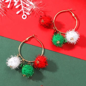 1 чифт Изящни Златни Копринени топка обици-обръчи Коледен Ретро декор, Преувеличени обици-висулки, картички и подаръци, украса за партита, Brincos