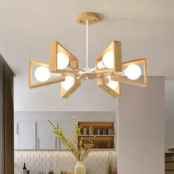 Дървена лампа в японски стил в дневната, ресторанная полилей в скандинавски стил, Начало лампа в спалнята от масив дърво, творчески тенденция на светодиодите