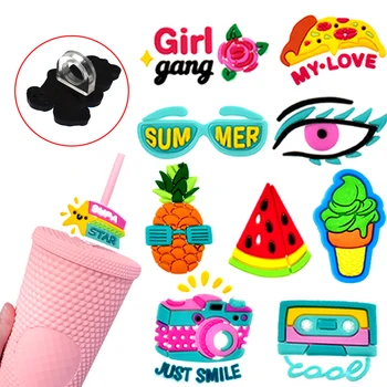 1бр лятна слама в цилиндър с логото на Момиче Gang от PVC, силиконови форми, сламени топперы, закачалки за чаши