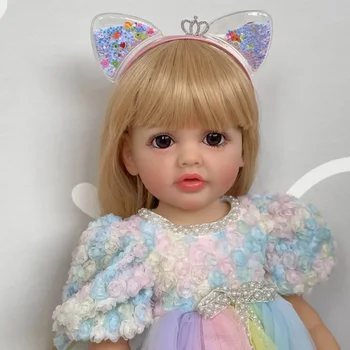 22-инчовата новородено Мека Силиконова vinyl възстановената момиче-кукла принцеса с дълга руса коса, перуки