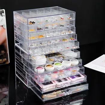 Кутия-органайзер за бижута, Пластмасов Акрилен Поставка за кутии, Штабелируемый Прозрачен Органайзер за козметика за нокти, Кутия за съхранение