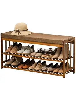 Столче за преобличане обувки Nanzhu, входна мека чанта-възглавница, креативна поставка за обувки от масивна дървесина, може да се побере в малкия шкаф обувката