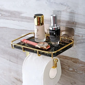 Притежателят на ролка хартия в европейски стил, с монтиран на стената тоалетна чиния, Кутия за тоалетни кърпички, Безплатен перфорирана закачалка за кърпи, Мрамор тава за съхранение