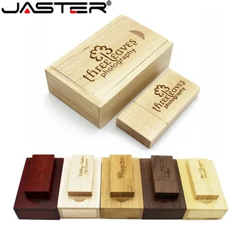 JASTER 1БР Безплатен потребителски логото на Дървени USB флаш памет 2.0 Стик Memory Stick + Кутия 64 GB 16 GB 32 GB лазерно гравиране на Сватбени подаръци