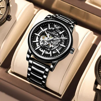 Мъжки механичен часовник Skeleton Tourbillon, модерни спортни водоустойчив флуоресцентни автоматични механични часовници за мъже на Едро