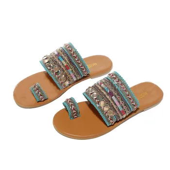 Дамски летни домашни чехли Zomer, ръчно изработени сандали, джапанки изработени ръчно в гръцки стил, сандали-чехли в стил бохо, удобни дамски пантофи.