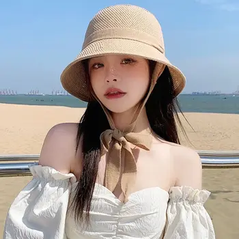 Корейската лятна панама за жени За почивка, просто Плажната сгъваема солнцезащитная шапка с защита от uv