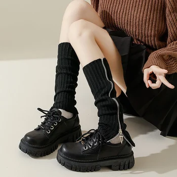 Гамаши в стил Лолита, Дамски Дълги чорапи, Вълнени вязаный калъф за краката, топло за ръце Y2K, Есен-зима, Възли плетат чорапи, копчета за обувки, Чорапи