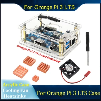 1 комплект за Orange Pi 3 LTS, акрилен корпус, прозрачен корпус, радиатор, отвертка, вентилатор за охлаждане, акрилен корпус