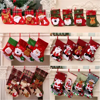 Коледна украса Малки Чорапи на Дядо Коледа Висулка във формата на елхи Коледни Чорапи Подарък пакет Коледна Украса