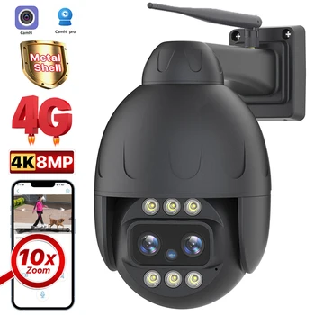 4K 8MP 4G HD IP Камера Външна 10-Кратно Увеличение WIFI PTZ Камера С Двоен Обектив 4MP Безопасност Автоматично Следене на ВИДЕОНАБЛЮДЕНИЕ Видеонаблюдение Camhi P2P