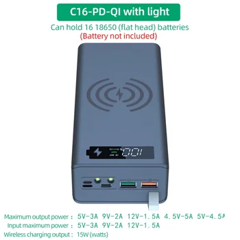 16*18650 Portable Power Bank Дело C16 USB Без Заваряване Power Bank Case Подвижна QC 3.0 PD САМ Shell Корпус За Powerbank