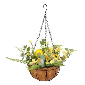 Подвесная кошница от изкуствена евкалипт, Висящи кошници за цветя с кокосови подплата, Висящи кошници за саксии за вътрешна и външна употреба.
