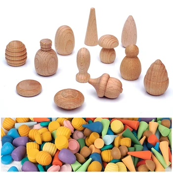 Детски дървен конструктор Непълни с преливащи се цветове блокове, незакрепленные детайли, сетивни Монтесори играчки, Капчици, шишарки, Гъби, творчески блокове
