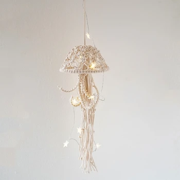 Декорация на стаи в стил INS Тканая Памучен въже на ръчна работа, Подвесное украса във формата на медузи, Стенен декор, Реквизит за снимки