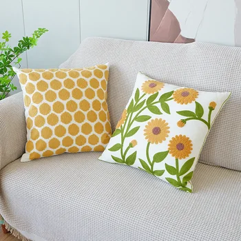 Красива калъфка за възглавница с бродерия във формата на цвете растения, калъфка 45X45 см, калъфка за дивана в скандинавски стил, за декорация на дома, спални