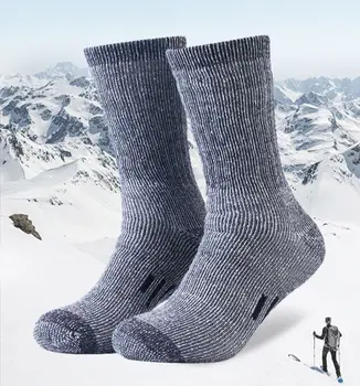 Зимни мъжки чорапи от мериносова вълна, чорапи за разходки, 80% мериносова вълна, по-дебели термоноски, спортни чорапи за колоездене, ски отбора на открито