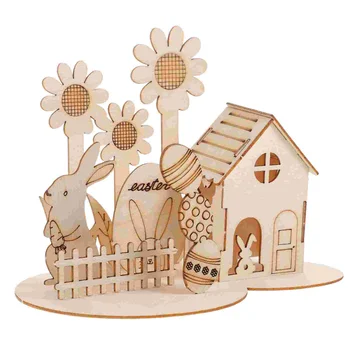 3D пъзел Зайче Детска играчка Мультяшные дървени детски играчки цветето на Великденски пъзели за деца от 1-3 години за