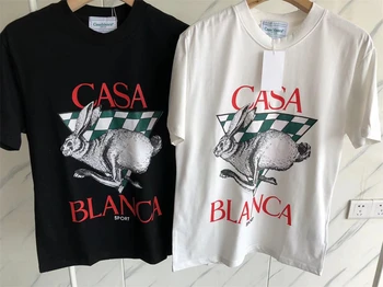 Тениски Casablanca с принтом заек 23SS, Мъжки, Женски, Черни, Бели, ризи, Модни тениски за тенис клуб с къс ръкав