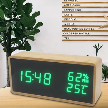 Бамбукови Дървени Digital alarm clock Led дисплей с температура и влажност Настолни Цифрови Електрически Настолни часовници за домашния офис