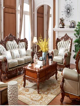 Луксозна вила в европейски стил, 124 модулни дивана, всички от масивно дърво, с двустранна резба, размер на апартамента, кожени дивани