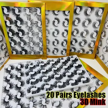 20 Двойки / опаковка 25 мм Смесени Стилове на 3D Норковые Фалшиви Мигли Естествени Дълги Мигли, Ръчно изработени Фини Пухкави Сексуални Инструменти За Грим на Очите