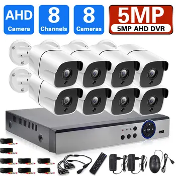 5-Мегапикселова системата Ai Face Detection AHD ВИДЕОНАБЛЮДЕНИЕ H. 265, Външна и вътрешна камера, Комплект за видеонаблюдение, 8-канален видеорекордер, Комплект за безопасност камера, 5 Mp