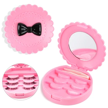 Розово органайзер за мигли, инструмент за съхранение на козметика, огледален калъф, кутия за фалшиви мигли, Преносим кутия-контейнер за мигли.