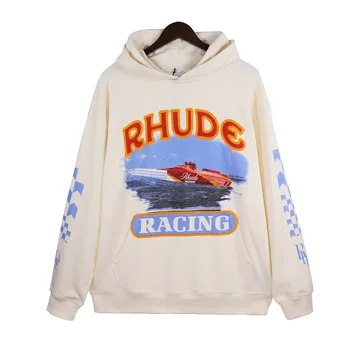 Благородна нова hoody Rhdue Racing с качулка за мъже и жени, пуловери с ръкави в шахматна клетка оверсайз, нож кайсиев цвят, с качулка