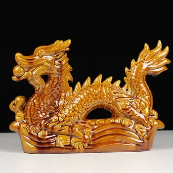 Керамични украшения във формата на дракон Фигурка Статуя Дисплей Керамика Китайски орнаменти Кабинет Офис животно
