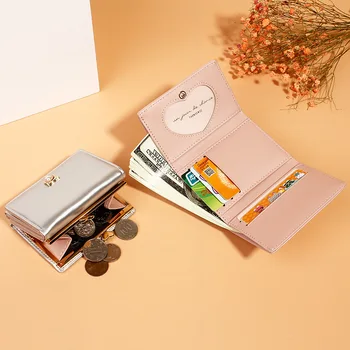 Нови къси дамски портмонета Модни прости сладки малки дамски портмонета на Държач за карти от изкуствена кожа Женски портфейл J110