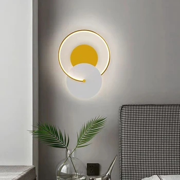 Модерен кръгла Алуминиева Iron led монтиран на стената лампа, Златисто-бяло на цвят За всекидневна, спалня, кабинет, трапезария, Осветителни тела Директен Доставка