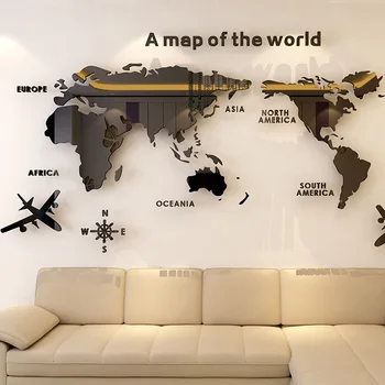 3D Акрилни карта на Света, Карта на Земята Crystal Спалня в Скандинавски стил, Хол Разтегателен Фон Стикери за Стена Канцеларски материали Декор