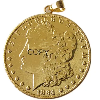 P (23) Окачване с монета Morgan Dollar 1884CC Колие с позлатен монета на Модерни декорации