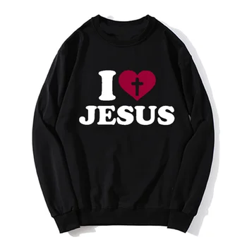 Hoody с качулка I Love Jesus за мъже, блузи с изображение на Бога и на Кръст, църковна кристиан пуловер оверсайз, hoody унисекс
