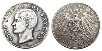 Германия Байерн 2 Марка 1913 г. и Декоративна монета във формата на копие със сребърно покритие