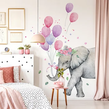 Пъстър балон грах, сладка стикер във формата на слон на стена, за детето, акварел свалящ стикер за стена, декорация на собствените си ръце за детска стая