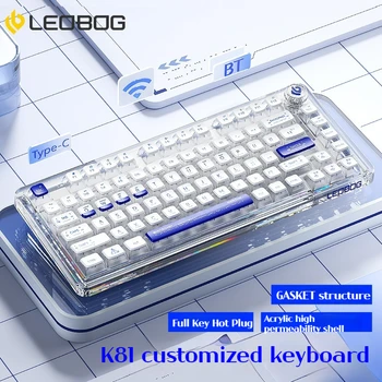 Leobog K81 Механична клавиатура на поръчка, за безжична връзка Bluetooth, трехрежимная полагане на ос топла връзка, прозрачен материал КОМПЮТЪР