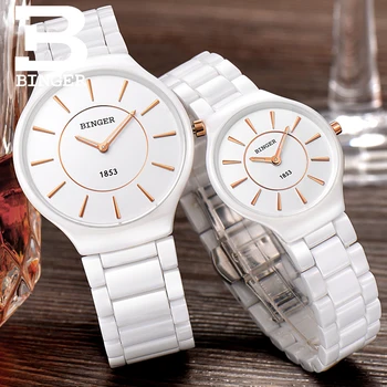 Швейцарски Керамични Кварцов часовник Binger Space, двойката любители на модата, ръчни часовници луксозна марка, Водоустойчиви часовници B8006