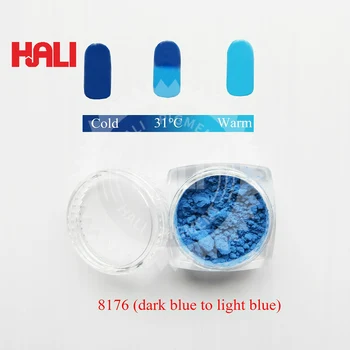 В чаша за продажба се използва термо-чувствителен пигмент, термохромный пигмент, активна температура: 31C артикул: HLR-8176 цвят: от тъмно синьо до светло-синьо..