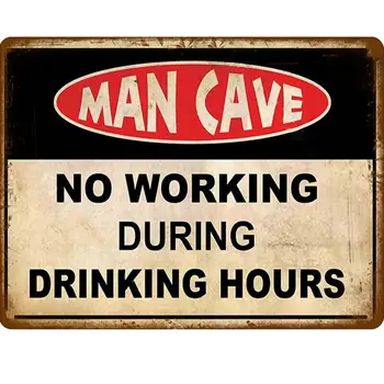 Ретро Реколта пещера човек Не работи в часовете алкохол, Метални стенни табели, с чувство за хумор