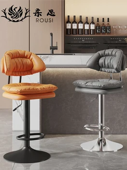 Бар стол с Модерен Проста Висока табуретка Домакински изкован бар стол Касов апарат с отвличане на въртяща се облегалка на Стол Бар стол
