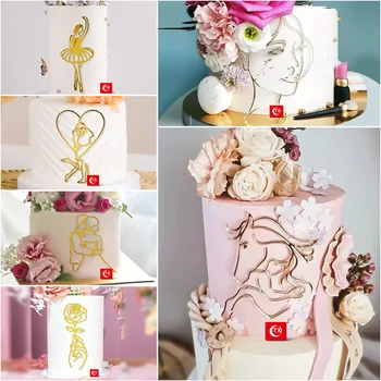 INS Абстрактни минималистичные линия, топперы за торти, златен акрил балетен topper за торта за рожден ден за деца, украса на торти за рождения ден.