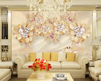 Потребителски тапети 3d триизмерна модерен мека чанта с цветя-лебеди, бижута, луксозни стенни картини на фона на телевизора в хола