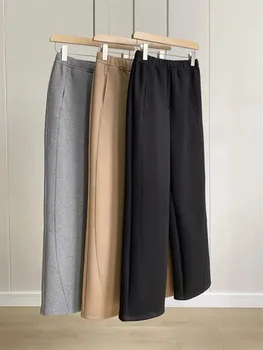 Есен-зима 2023, женски директни дълги панталони с еластичен ластик на кръста, прости ежедневни дамски панталони
