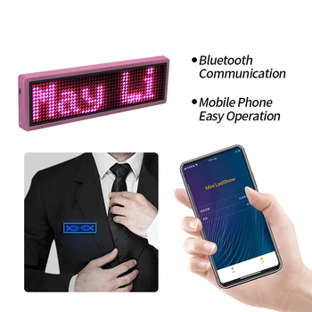 Номинална икона с led подсветка, Bluetooth, акумулаторна светодиодна виси етикет с името, 12 * 48 прокручивающихся съобщения с магнит и игла за партита, събития, срещи