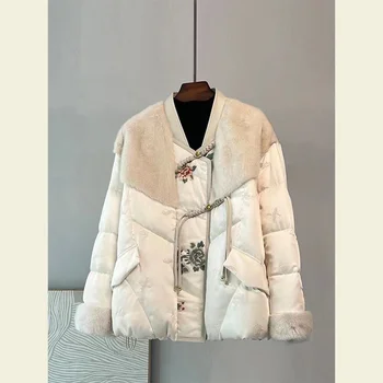 Лесно национално предното ориз палто с бял диск деформира женски ново есенно-зимно палто с памучна подплата 2023 година