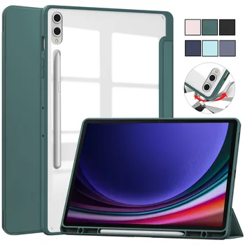 За Samsung Tab S9 Плюс Калъф с Притежателя на Химикалки Луксозна Акрилна Задната част на флип-надолу Капак За Galaxy Tab S9 Plus Case 12,4 SM X810 X816B X818U